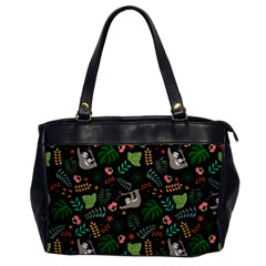 Floral Pattern With Plants Sloth Flowers Black Backdrop Oversize Office Handbag by Vaneshart