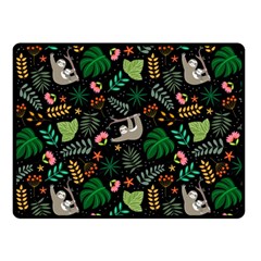 Floral Pattern With Plants Sloth Flowers Black Backdrop Fleece Blanket (small) by Vaneshart