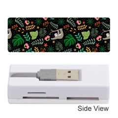 Floral Pattern With Plants Sloth Flowers Black Backdrop Memory Card Reader (stick) by Vaneshart