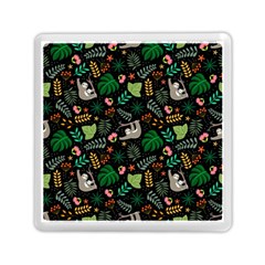 Floral Pattern With Plants Sloth Flowers Black Backdrop Memory Card Reader (square) by Vaneshart