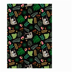 Floral Pattern With Plants Sloth Flowers Black Backdrop Small Garden Flag (two Sides) by Vaneshart