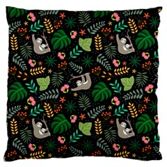 Floral Pattern With Plants Sloth Flowers Black Backdrop Large Cushion Case (one Side) by Vaneshart