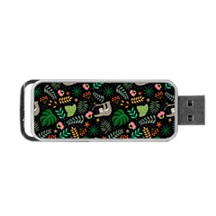 Floral Pattern With Plants Sloth Flowers Black Backdrop Portable Usb Flash (two Sides) by Vaneshart