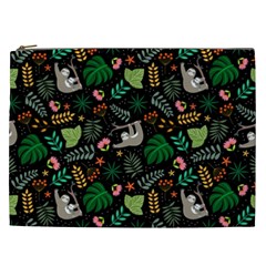 Floral Pattern With Plants Sloth Flowers Black Backdrop Cosmetic Bag (xxl) by Vaneshart