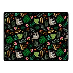 Floral Pattern With Plants Sloth Flowers Black Backdrop Double Sided Fleece Blanket (small)  by Vaneshart