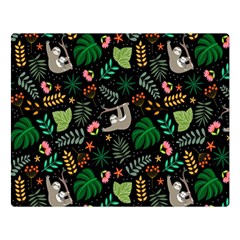 Floral Pattern With Plants Sloth Flowers Black Backdrop Double Sided Flano Blanket (large)  by Vaneshart