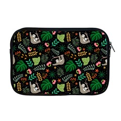 Floral Pattern With Plants Sloth Flowers Black Backdrop Apple Macbook Pro 17  Zipper Case by Vaneshart