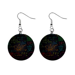 Mathematical Colorful Formulas Drawn By Hand Black Chalkboard Mini Button Earrings by Vaneshart