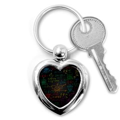 Mathematical Colorful Formulas Drawn By Hand Black Chalkboard Key Chain (heart) by Vaneshart