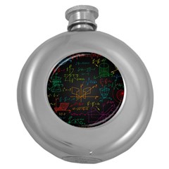 Mathematical Colorful Formulas Drawn By Hand Black Chalkboard Round Hip Flask (5 Oz) by Vaneshart