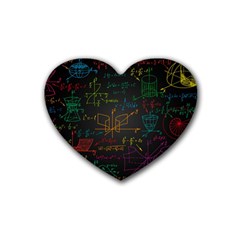 Mathematical Colorful Formulas Drawn By Hand Black Chalkboard Rubber Coaster (heart)  by Vaneshart