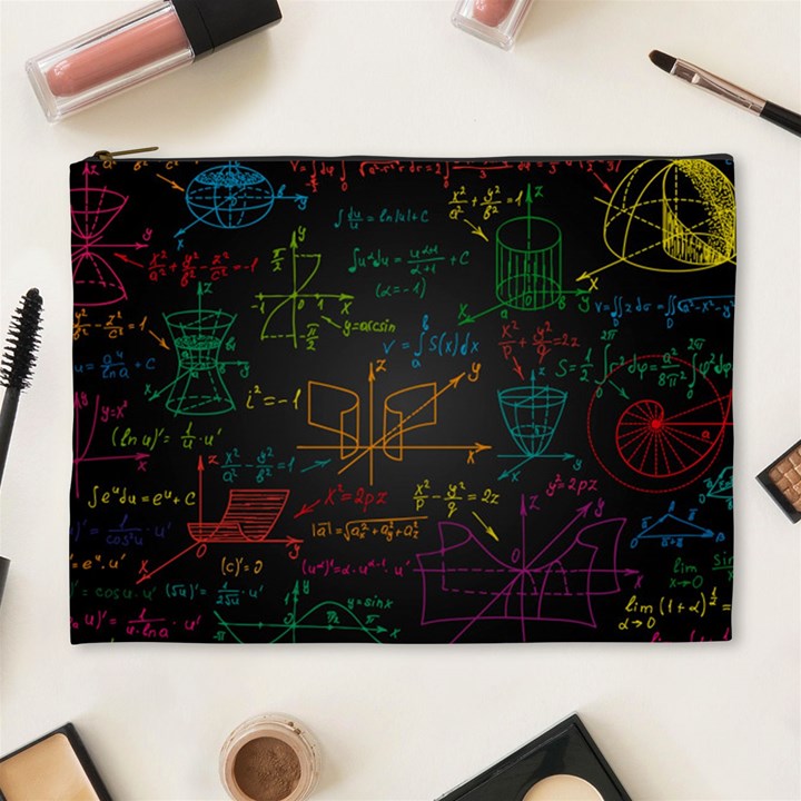 Mathematical Colorful Formulas Drawn By Hand Black Chalkboard Cosmetic Bag (XL)