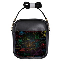 Mathematical Colorful Formulas Drawn By Hand Black Chalkboard Girls Sling Bag by Vaneshart