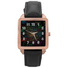 Mathematical Colorful Formulas Drawn By Hand Black Chalkboard Rose Gold Leather Watch 