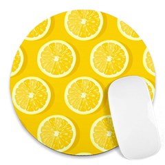 Lemon Fruits Slice Seamless Pattern Round Mousepads by Vaneshart