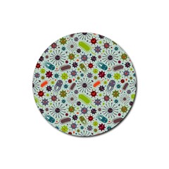 Seamless Pattern With Viruses Rubber Round Coaster (4 Pack)  by Vaneshart