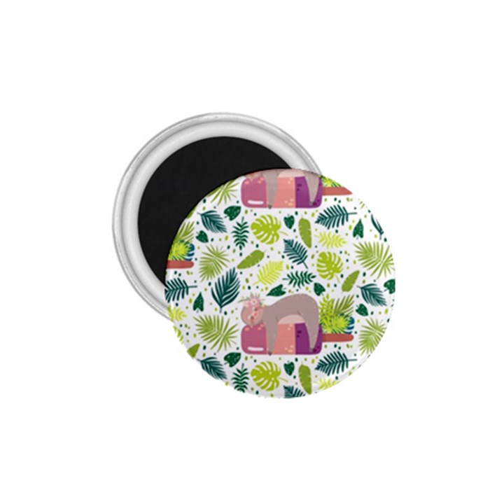 Cute Sloth Sleeping Ice Cream Surrounded By Green Tropical Leaves 1.75  Magnets