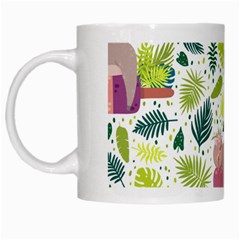 Cute Sloth Sleeping Ice Cream Surrounded By Green Tropical Leaves White Mugs by Vaneshart