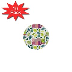 Cute Sloth Sleeping Ice Cream Surrounded By Green Tropical Leaves 1  Mini Buttons (10 Pack)  by Vaneshart