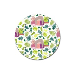 Cute Sloth Sleeping Ice Cream Surrounded By Green Tropical Leaves Magnet 3  (round) by Vaneshart