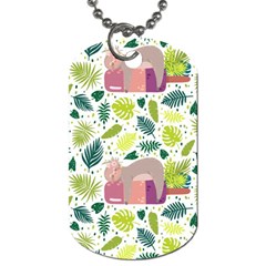 Cute Sloth Sleeping Ice Cream Surrounded By Green Tropical Leaves Dog Tag (two Sides) by Vaneshart