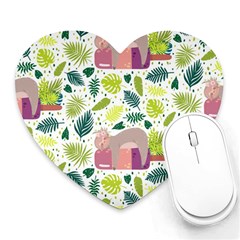 Cute Sloth Sleeping Ice Cream Surrounded By Green Tropical Leaves Heart Mousepads by Vaneshart