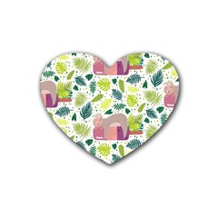 Cute Sloth Sleeping Ice Cream Surrounded By Green Tropical Leaves Rubber Coaster (heart)  by Vaneshart