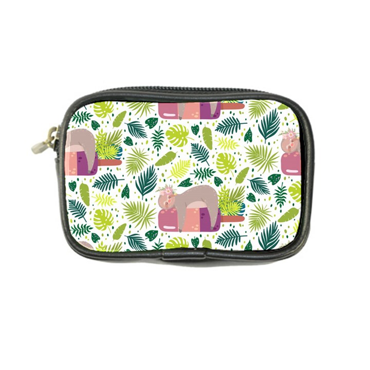 Cute Sloth Sleeping Ice Cream Surrounded By Green Tropical Leaves Coin Purse