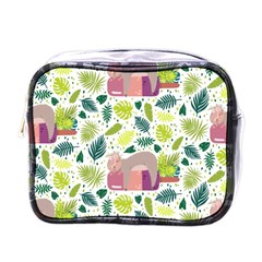 Cute Sloth Sleeping Ice Cream Surrounded By Green Tropical Leaves Mini Toiletries Bag (one Side) by Vaneshart