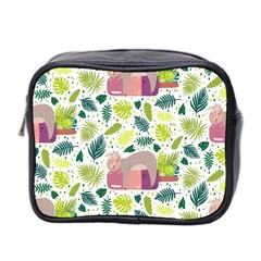 Cute Sloth Sleeping Ice Cream Surrounded By Green Tropical Leaves Mini Toiletries Bag (two Sides) by Vaneshart