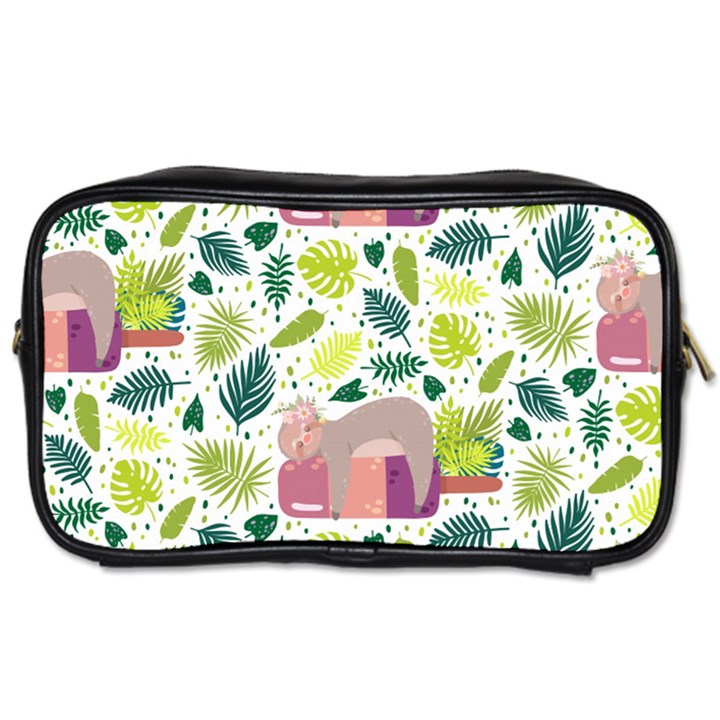 Cute Sloth Sleeping Ice Cream Surrounded By Green Tropical Leaves Toiletries Bag (One Side)