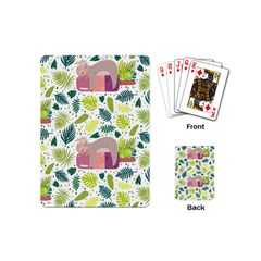 Cute Sloth Sleeping Ice Cream Surrounded By Green Tropical Leaves Playing Cards Single Design (mini) by Vaneshart