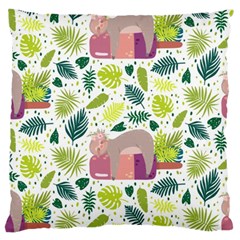 Cute Sloth Sleeping Ice Cream Surrounded By Green Tropical Leaves Large Cushion Case (two Sides) by Vaneshart