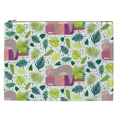 Cute Sloth Sleeping Ice Cream Surrounded By Green Tropical Leaves Cosmetic Bag (xxl) by Vaneshart