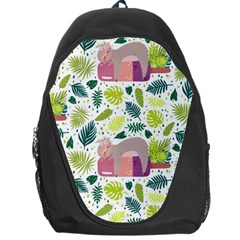 Cute Sloth Sleeping Ice Cream Surrounded By Green Tropical Leaves Backpack Bag by Vaneshart