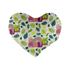 Cute Sloth Sleeping Ice Cream Surrounded By Green Tropical Leaves Standard 16  Premium Heart Shape Cushions by Vaneshart