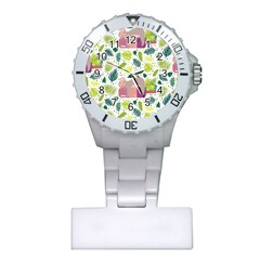 Cute Sloth Sleeping Ice Cream Surrounded By Green Tropical Leaves Plastic Nurses Watch by Vaneshart