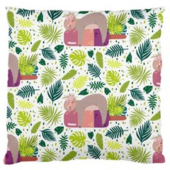 Cute Sloth Sleeping Ice Cream Surrounded By Green Tropical Leaves Standard Flano Cushion Case (two Sides) by Vaneshart