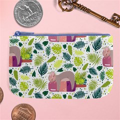 Cute Sloth Sleeping Ice Cream Surrounded By Green Tropical Leaves Large Coin Purse by Vaneshart