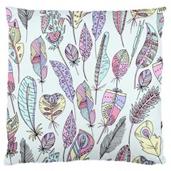 Vector Illustration Seamless Multicolored Pattern Feathers Birds Large Flano Cushion Case (two Sides) by Vaneshart