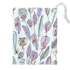 Vector Illustration Seamless Multicolored Pattern Feathers Birds Drawstring Pouch (4xl) by Vaneshart