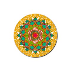 Mandala Patterns Yellow Rubber Round Coaster (4 Pack)  by Vaneshart