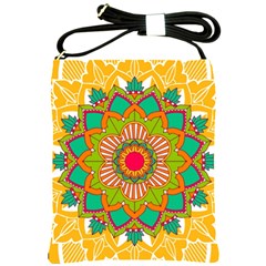 Mandala Patterns Yellow Shoulder Sling Bag by Vaneshart