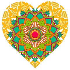 Mandala Patterns Yellow Wooden Puzzle Heart by Vaneshart