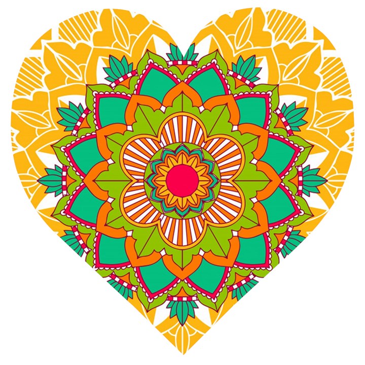 Mandala Patterns Yellow Wooden Puzzle Heart