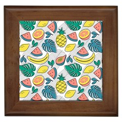 Seamless Pattern Tropical Fruit Banana Watermelon Papaya Lemon Orange Monstera Framed Tile by Vaneshart