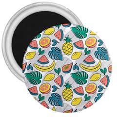 Seamless Pattern Tropical Fruit Banana Watermelon Papaya Lemon Orange Monstera 3  Magnets by Vaneshart