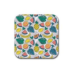 Seamless Pattern Tropical Fruit Banana Watermelon Papaya Lemon Orange Monstera Rubber Coaster (square)  by Vaneshart