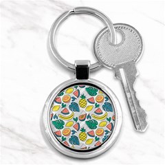 Seamless Pattern Tropical Fruit Banana Watermelon Papaya Lemon Orange Monstera Key Chain (round) by Vaneshart