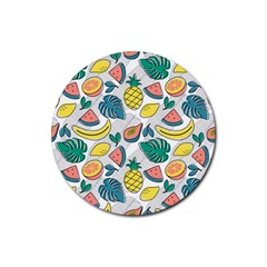 Seamless Pattern Tropical Fruit Banana Watermelon Papaya Lemon Orange Monstera Rubber Round Coaster (4 Pack)  by Vaneshart